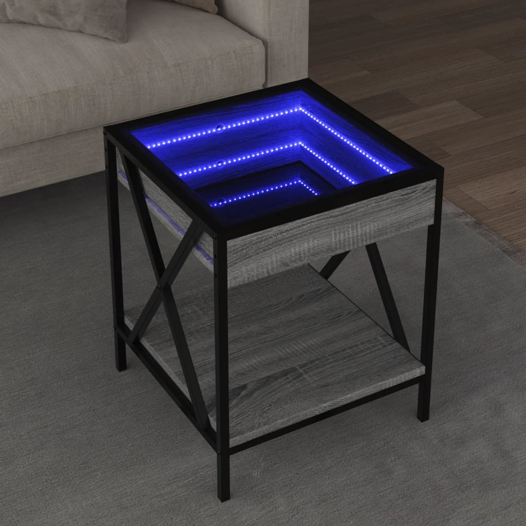 vidaXL Măsuță de cafea cu LED infinity, gri sonoma, 40x40x49 cm vidaXL Măsuță de cafea cu LED infinity, gri sonoma, 40x40x49 cm