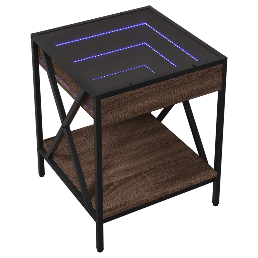 vidaXL Măsuță de cafea cu LED infinity, stejar maro, 40x40x49 cm vidaXL Măsuță de cafea cu LED infinity, stejar maro, 40x40x49 cm