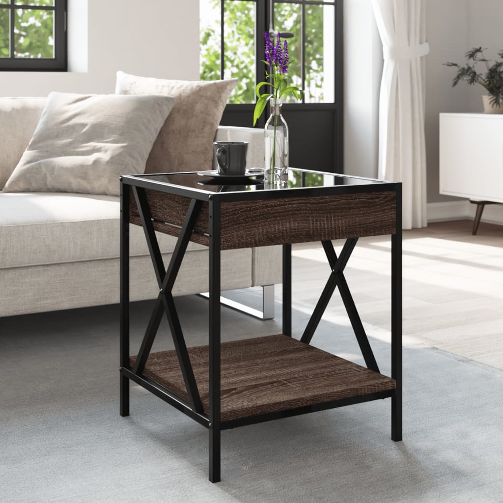 vidaXL Măsuță de cafea cu LED infinity, stejar maro, 40x40x49 cm vidaXL Măsuță de cafea cu LED infinity, stejar maro, 40x40x49 cm