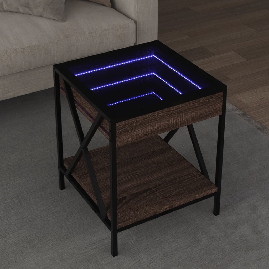 vidaXL Măsuță de cafea cu LED infinity, stejar maro, 40x40x49 cm vidaXL Măsuță de cafea cu LED infinity, stejar maro, 40x40x49 cm