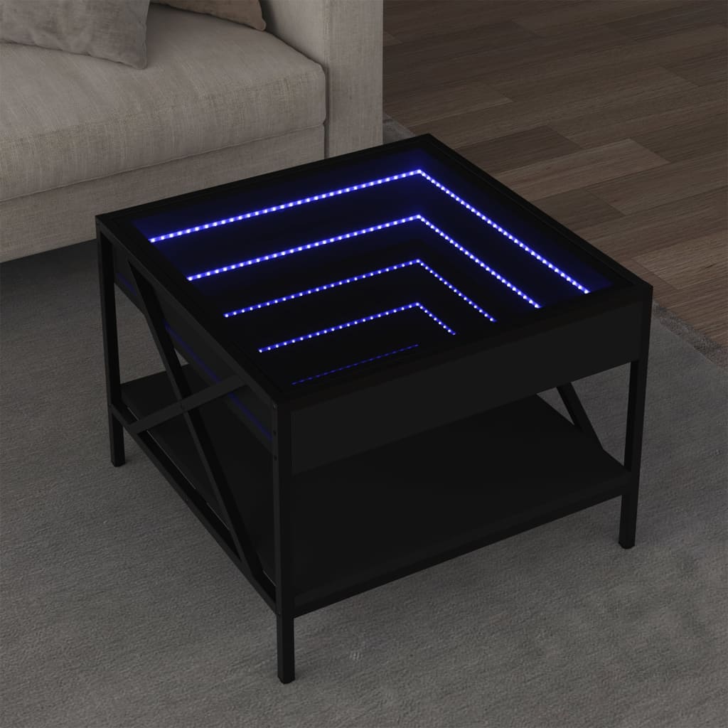 vidaXL Măsuță de cafea cu LED infinity, negru, 50x50x38 cm vidaXL Măsuță de cafea cu LED infinity, negru, 50x50x38 cm