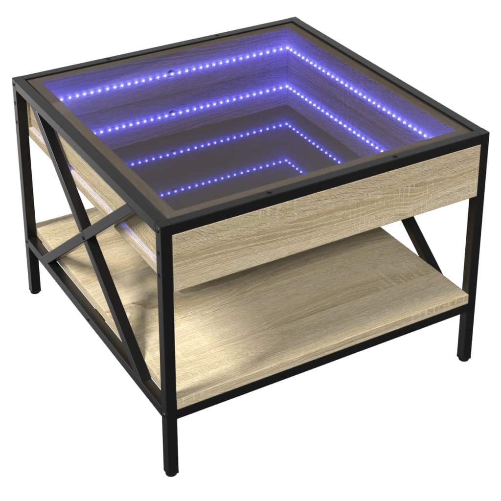 vidaXL Măsuță de cafea cu LED infinity, stejar sonoma, 50x50x38 cm vidaXL Măsuță de cafea cu LED infinity, stejar sonoma, 50x50x38 cm