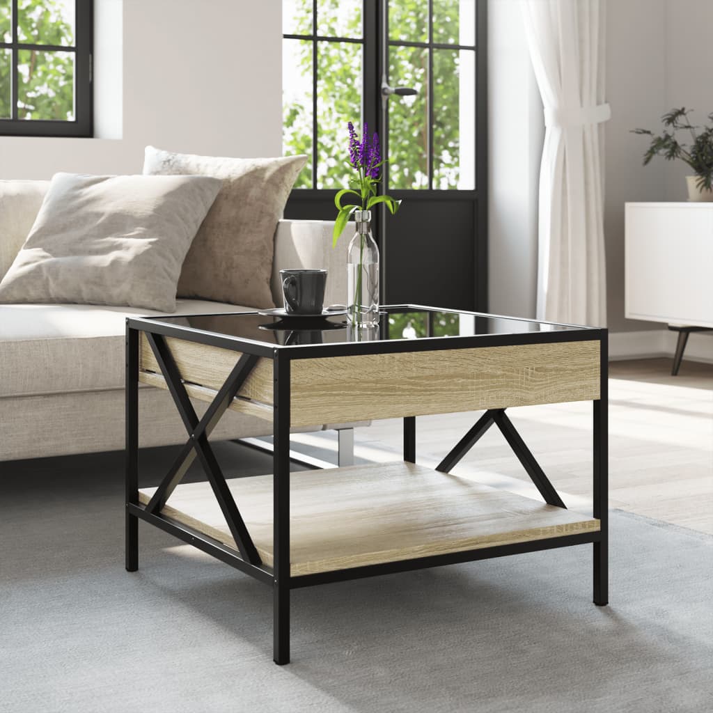 vidaXL Măsuță de cafea cu LED infinity, stejar sonoma, 50x50x38 cm vidaXL Măsuță de cafea cu LED infinity, stejar sonoma, 50x50x38 cm