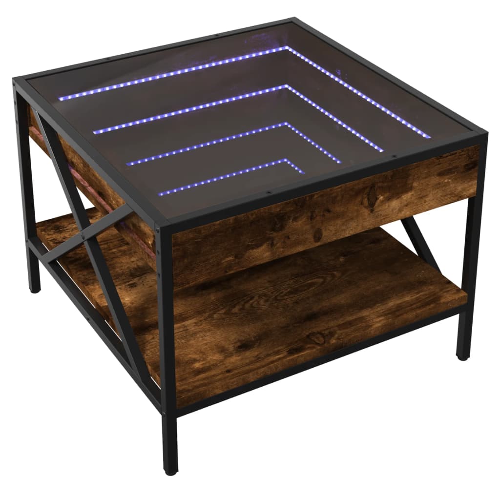 vidaXL Măsuță de cafea cu LED infinity, stejar fumuriu, 50x50x38 cm vidaXL Măsuță de cafea cu LED infinity, stejar fumuriu, 50x50x38 cm