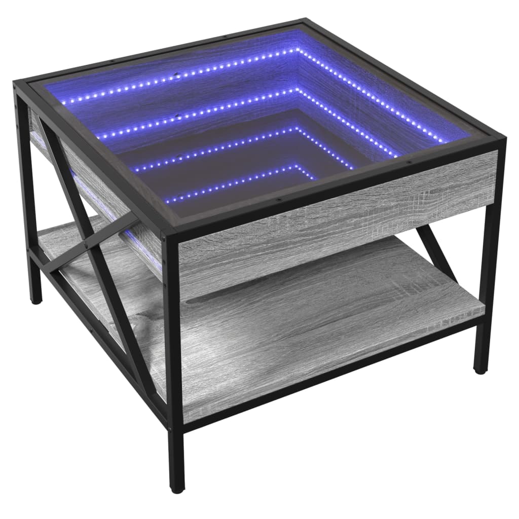 vidaXL Măsuță de cafea cu LED infinity, gri sonoma, 50x50x38 cm vidaXL Măsuță de cafea cu LED infinity, gri sonoma, 50x50x38 cm