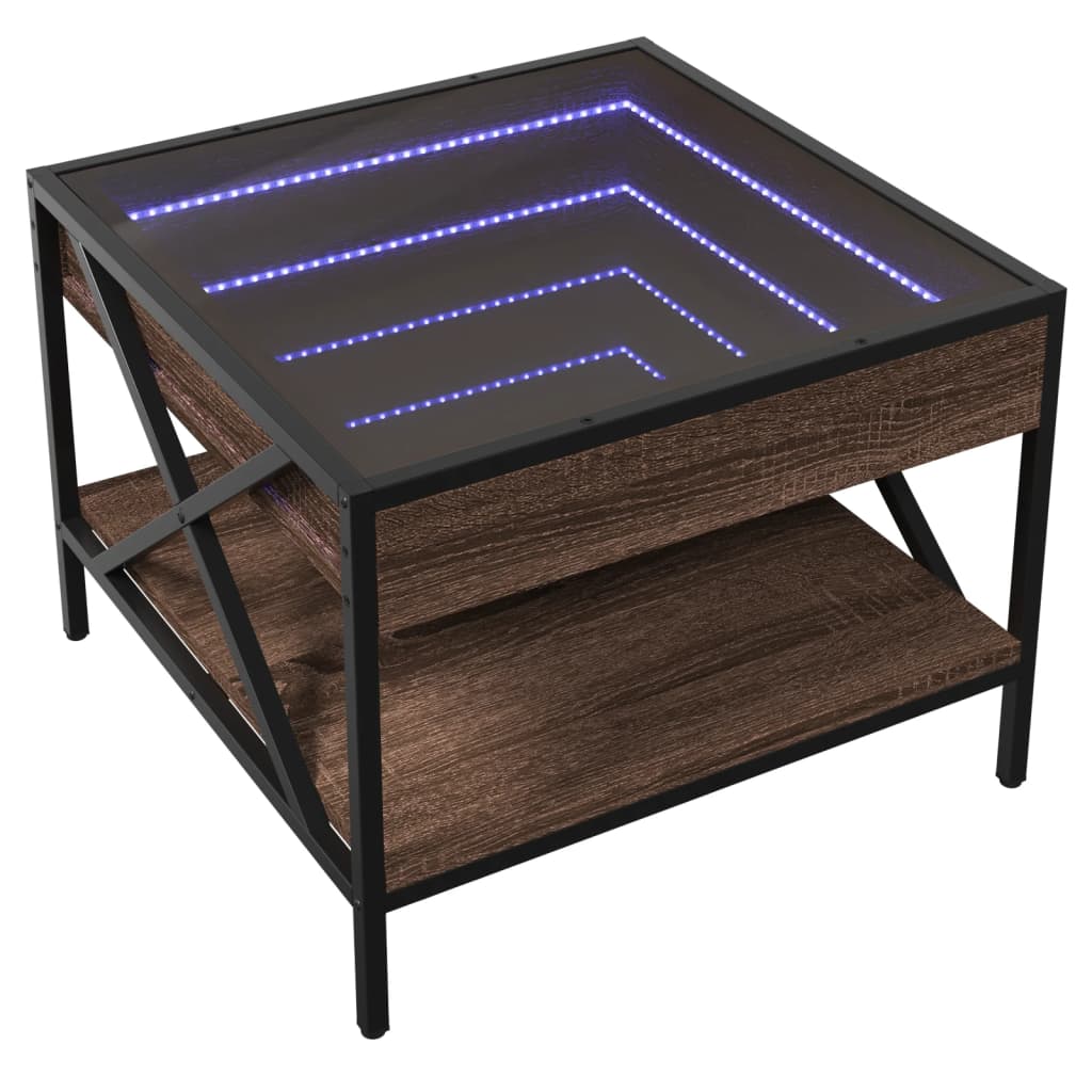 vidaXL Măsuță de cafea cu LED infinity, stejar maro, 50x50x38 cm vidaXL Măsuță de cafea cu LED infinity, stejar maro, 50x50x38 cm