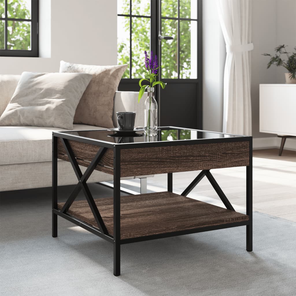 vidaXL Măsuță de cafea cu LED infinity, stejar maro, 50x50x38 cm vidaXL Măsuță de cafea cu LED infinity, stejar maro, 50x50x38 cm