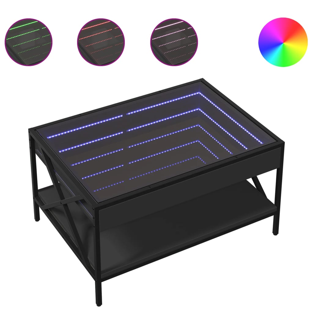 vidaXL Măsuță de cafea cu LED infinity, negru, 70x50x38 cm vidaXL Măsuță de cafea cu LED infinity, negru, 70x50x38 cm