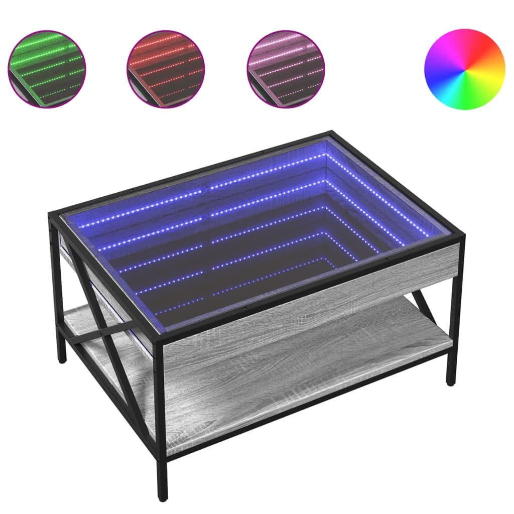 vidaXL Măsuță de cafea cu LED infinity, gri sonoma, 70x50x38 cm vidaXL Măsuță de cafea cu LED infinity, gri sonoma, 70x50x38 cm