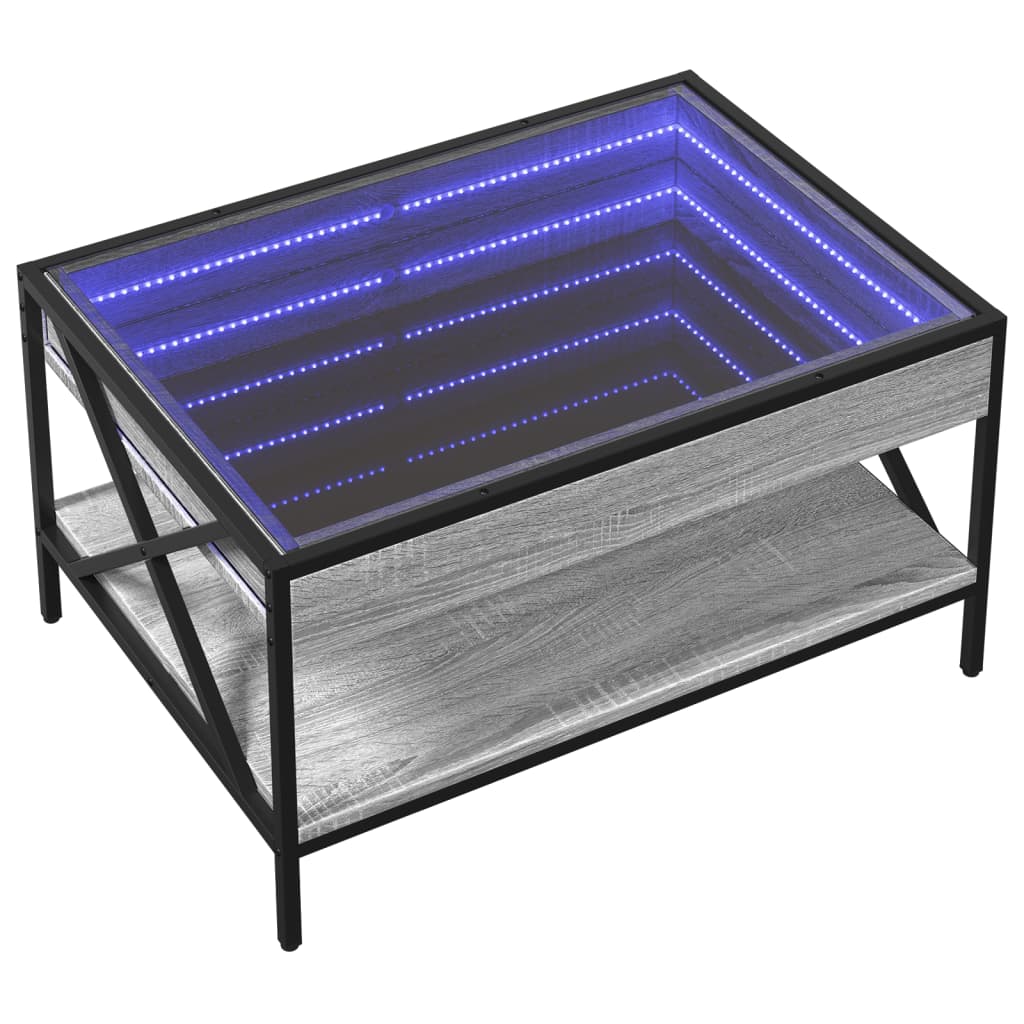vidaXL Măsuță de cafea cu LED infinity, gri sonoma, 70x50x38 cm vidaXL Măsuță de cafea cu LED infinity, gri sonoma, 70x50x38 cm