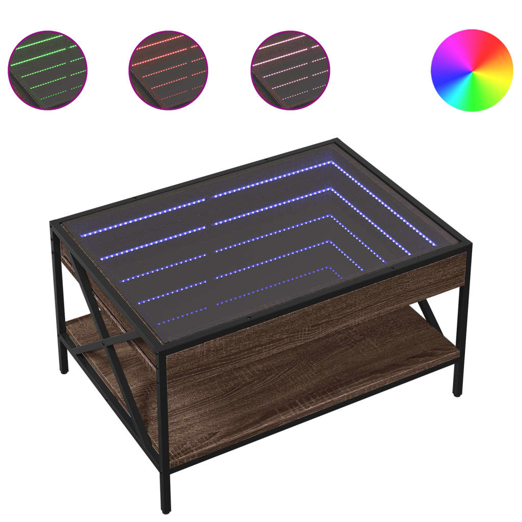 vidaXL Măsuță de cafea cu LED infinity, stejar maro, 70x50x38 cm vidaXL Măsuță de cafea cu LED infinity, stejar maro, 70x50x38 cm