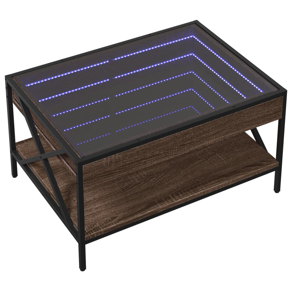 vidaXL Măsuță de cafea cu LED infinity, stejar maro, 70x50x38 cm vidaXL Măsuță de cafea cu LED infinity, stejar maro, 70x50x38 cm