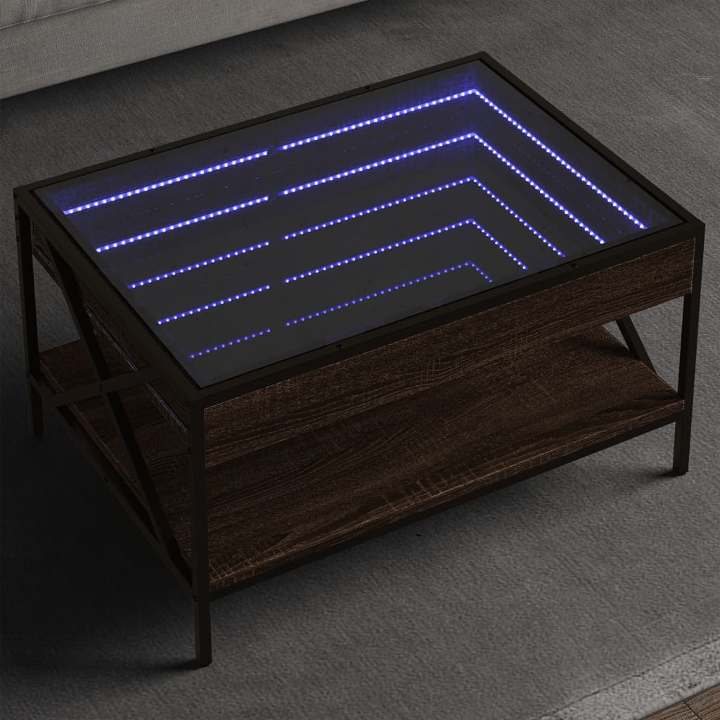 vidaXL Măsuță de cafea cu LED infinity, stejar maro, 70x50x38 cm vidaXL Măsuță de cafea cu LED infinity, stejar maro, 70x50x38 cm