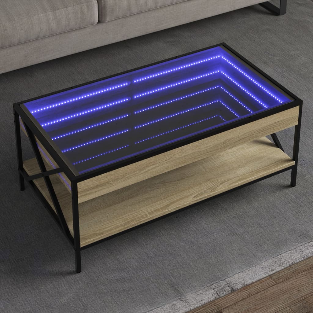 vidaXL Măsuță de cafea cu LED infinity, stejar sonoma, 90x50x38 cm vidaXL Măsuță de cafea cu LED infinity, stejar sonoma, 90x50x38 cm