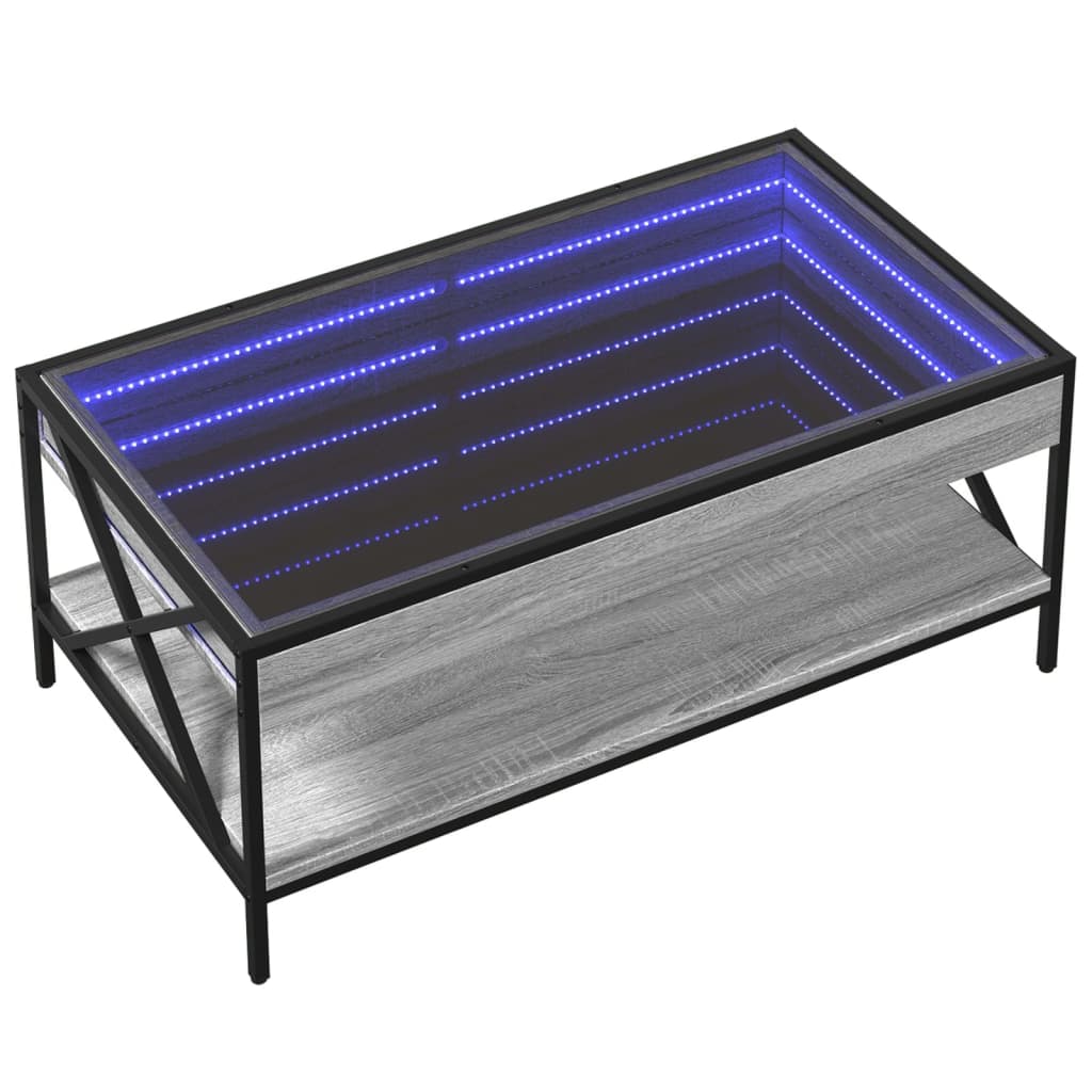 vidaXL Măsuță de cafea cu LED infinity, gri sonoma, 90x50x38 cm vidaXL Măsuță de cafea cu LED infinity, gri sonoma, 90x50x38 cm
