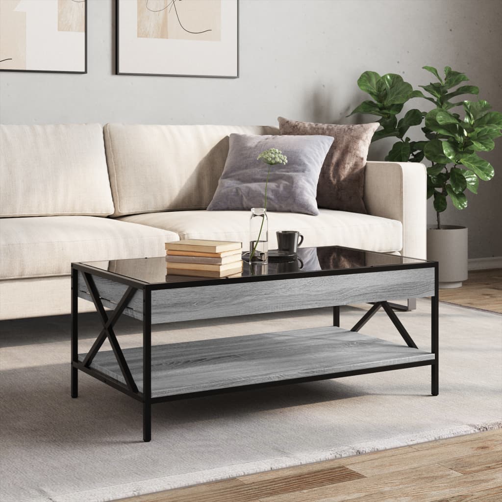 vidaXL Măsuță de cafea cu LED infinity, gri sonoma, 90x50x38 cm vidaXL Măsuță de cafea cu LED infinity, gri sonoma, 90x50x38 cm