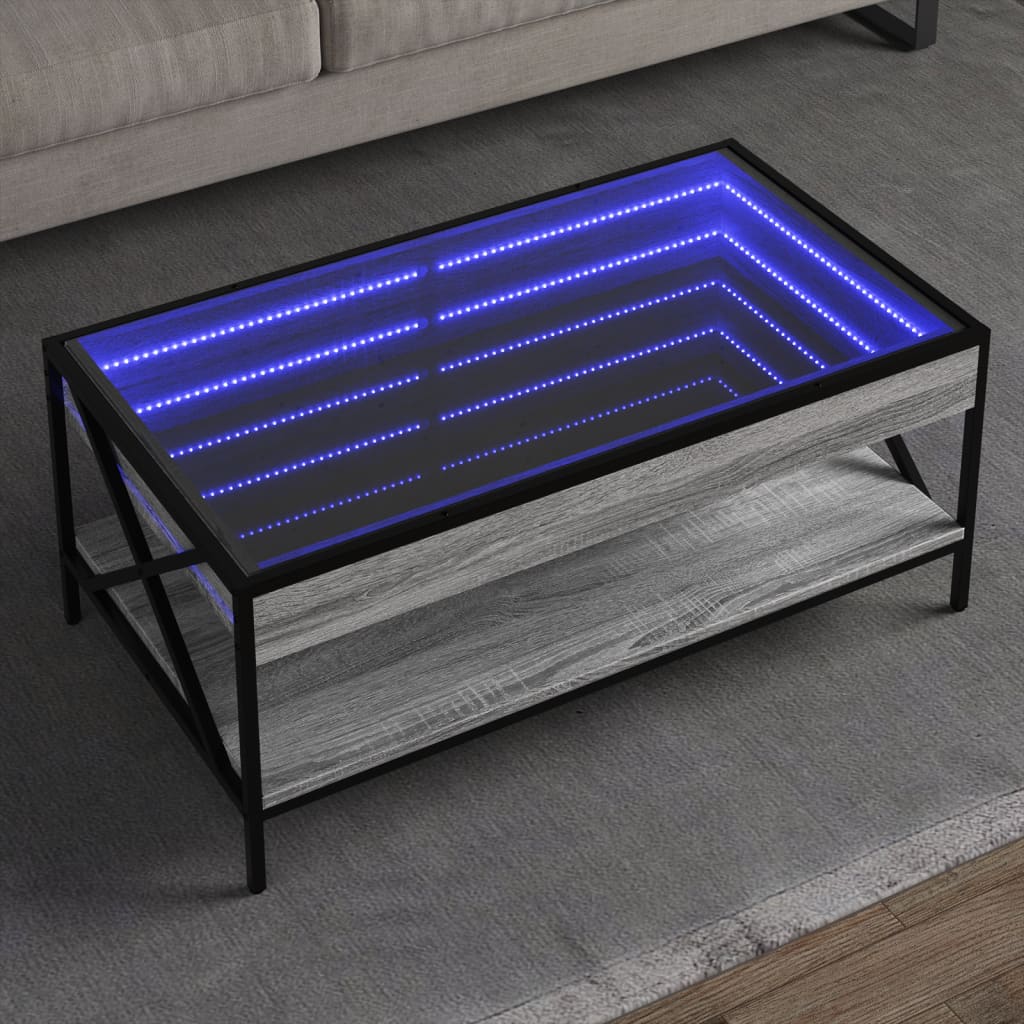 vidaXL Măsuță de cafea cu LED infinity, gri sonoma, 90x50x38 cm vidaXL Măsuță de cafea cu LED infinity, gri sonoma, 90x50x38 cm