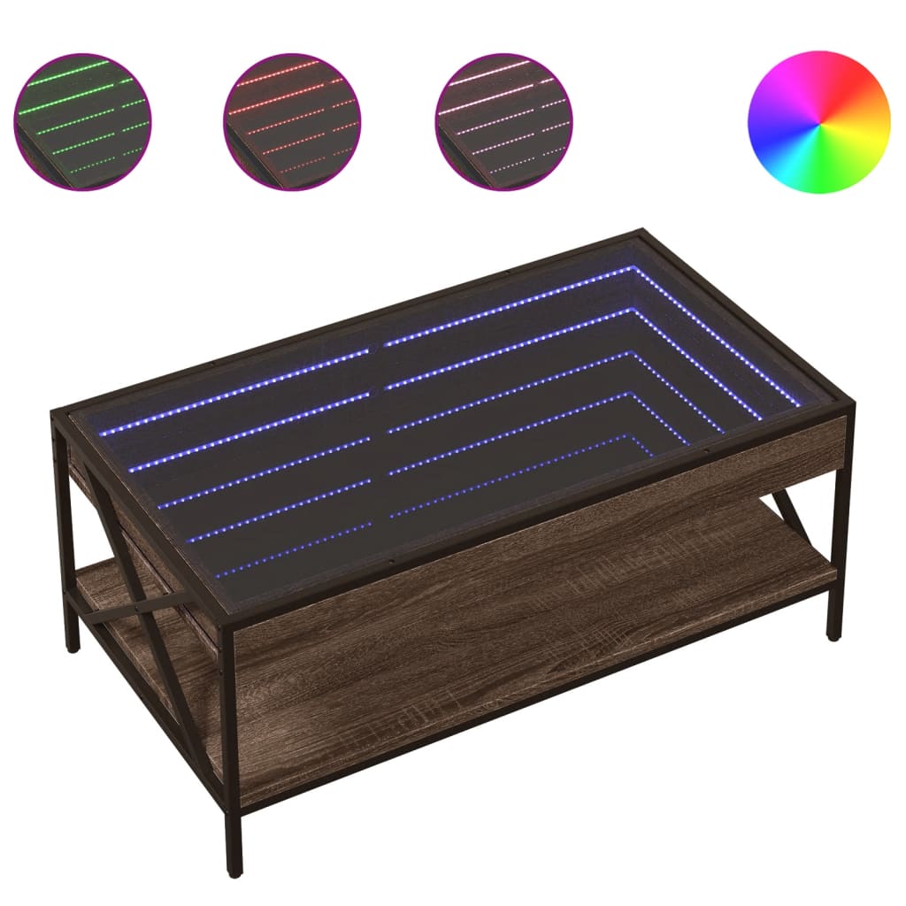 vidaXL Măsuță de cafea cu LED infinity, stejar maro, 90x50x38 cm vidaXL Măsuță de cafea cu LED infinity, stejar maro, 90x50x38 cm