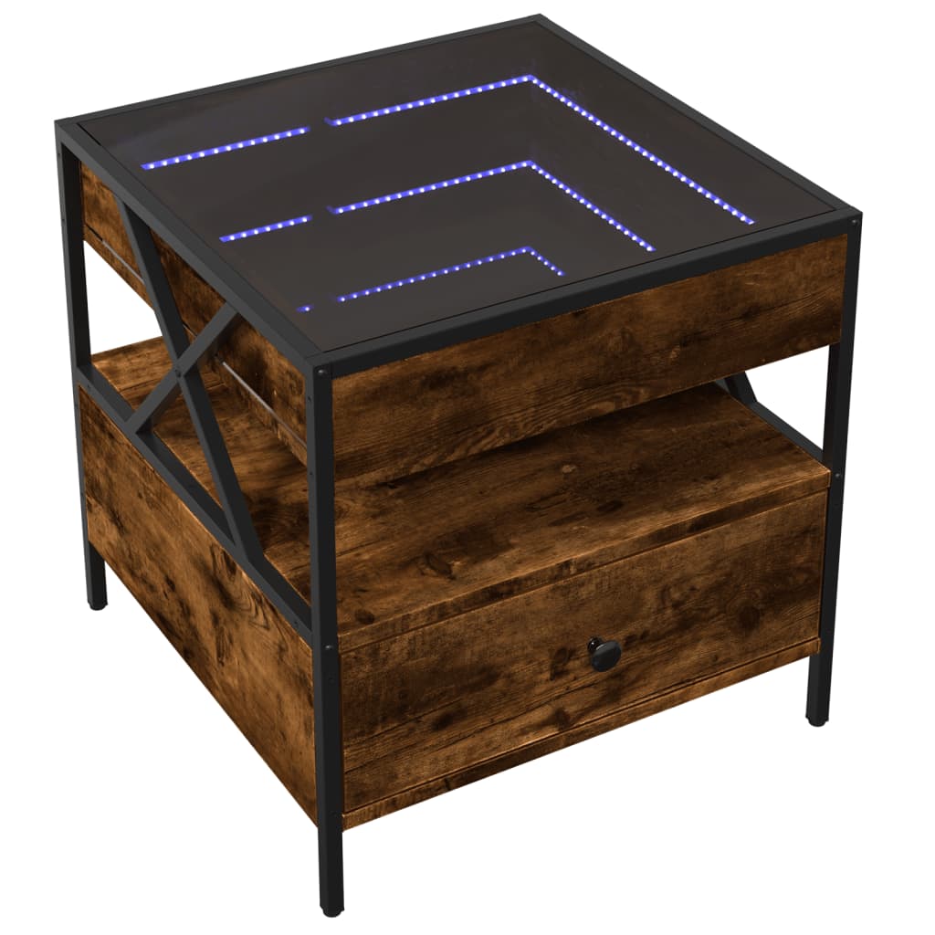 vidaXL Măsuță de cafea cu LED infinity, stejar fumuriu, 50x50x51 cm vidaXL Măsuță de cafea cu LED infinity, stejar fumuriu, 50x50x51 cm
