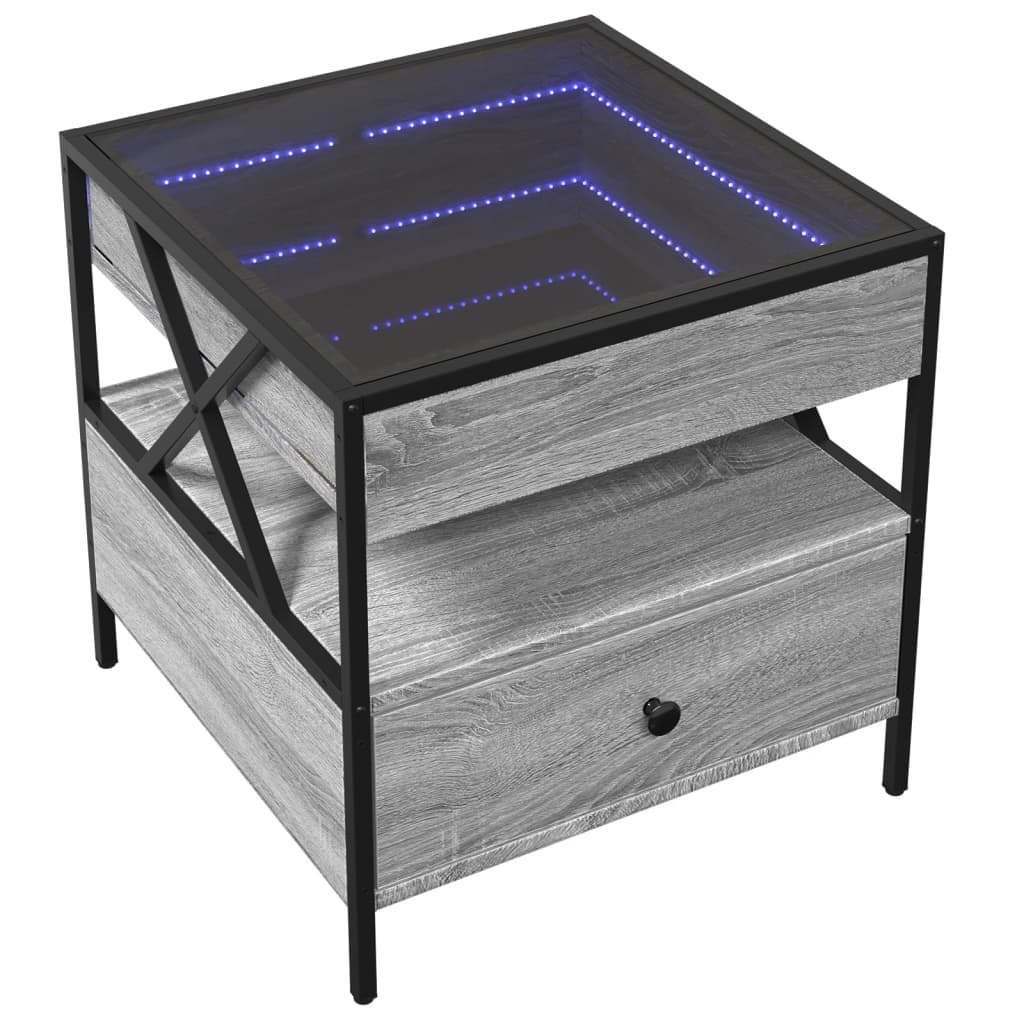 vidaXL Măsuță de cafea cu LED infinity, gri sonoma, 50x50x51 cm vidaXL Măsuță de cafea cu LED infinity, gri sonoma, 50x50x51 cm
