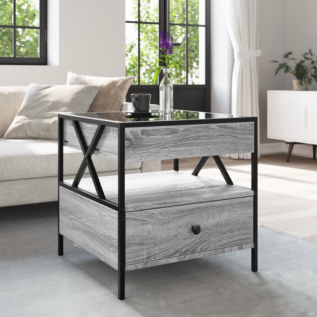 vidaXL Măsuță de cafea cu LED infinity, gri sonoma, 50x50x51 cm vidaXL Măsuță de cafea cu LED infinity, gri sonoma, 50x50x51 cm