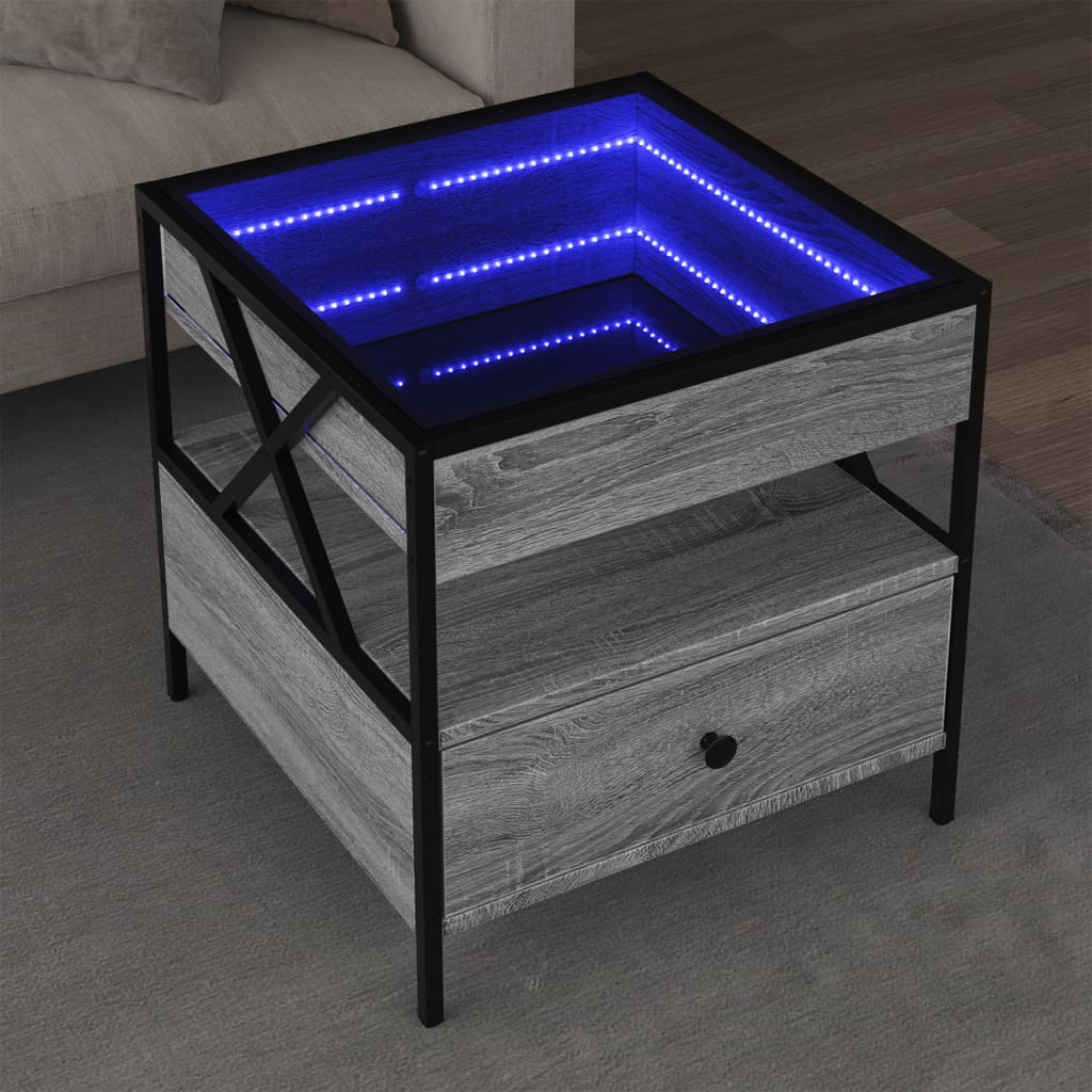 vidaXL Măsuță de cafea cu LED infinity, gri sonoma, 50x50x51 cm vidaXL Măsuță de cafea cu LED infinity, gri sonoma, 50x50x51 cm