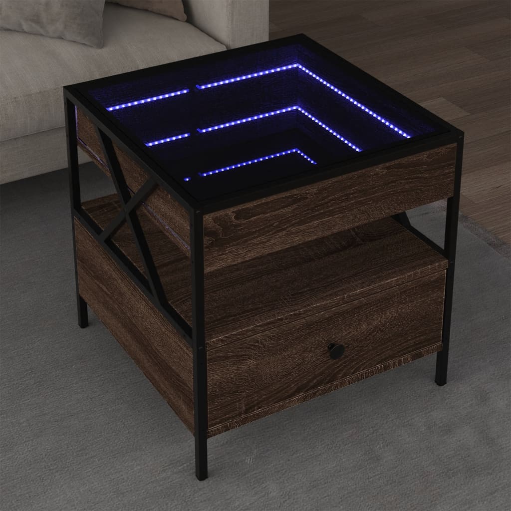 vidaXL Măsuță de cafea cu LED infinity, stejar maro, 50x50x51 cm vidaXL Măsuță de cafea cu LED infinity, stejar maro, 50x50x51 cm