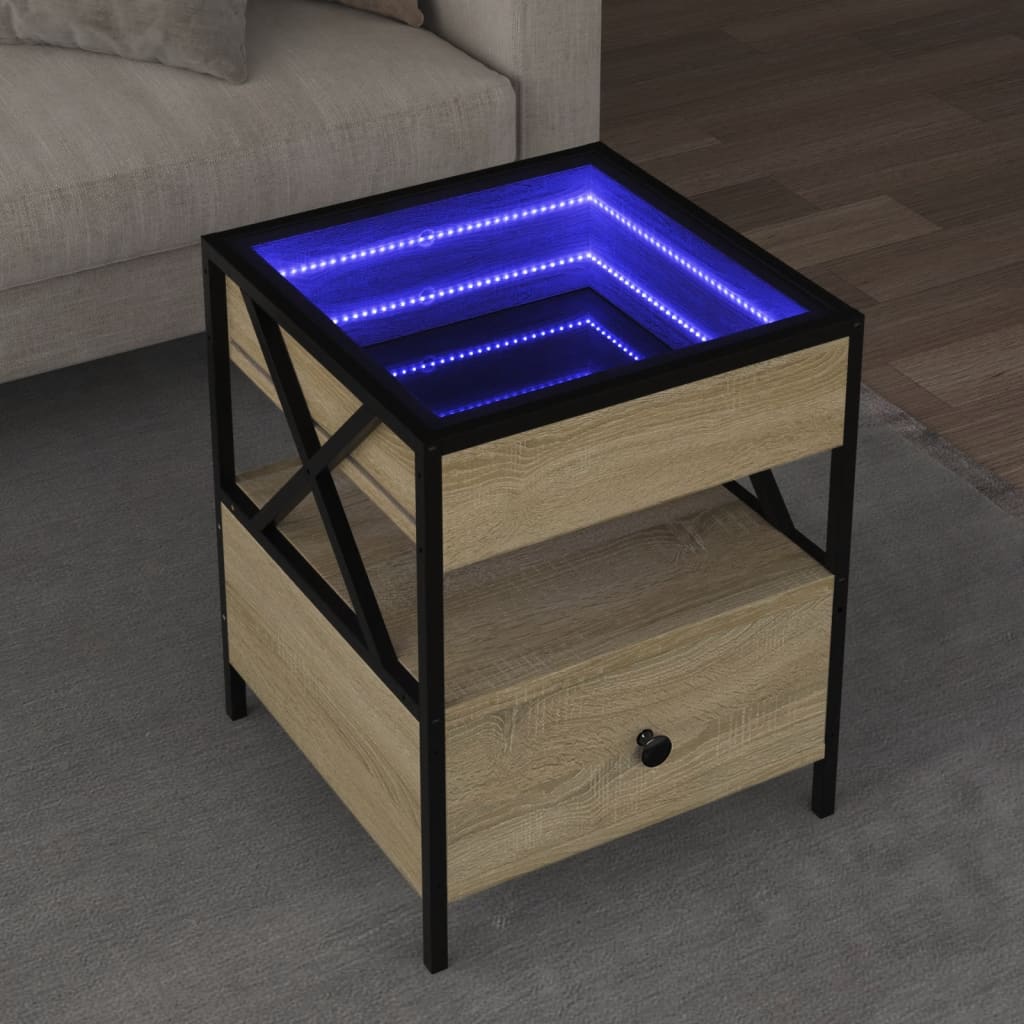 vidaXL Măsuță de cafea cu LED infinity, stejar sonoma, 40x40x51 cm vidaXL Măsuță de cafea cu LED infinity, stejar sonoma, 40x40x51 cm