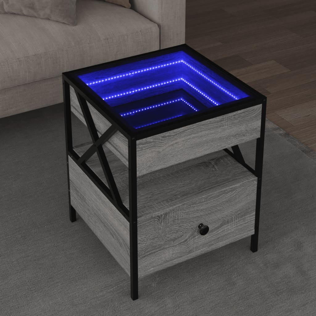vidaXL Măsuță de cafea cu LED infinity, gri sonoma, 40x40x51 cm vidaXL Măsuță de cafea cu LED infinity, gri sonoma, 40x40x51 cm