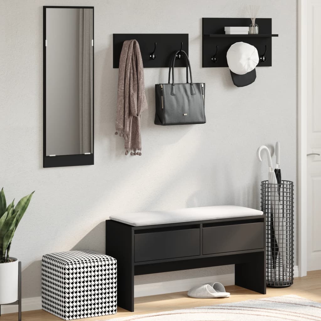 vidaXL Set de mobilier pentru hol, 4 piese, negru, lemn prelucrat