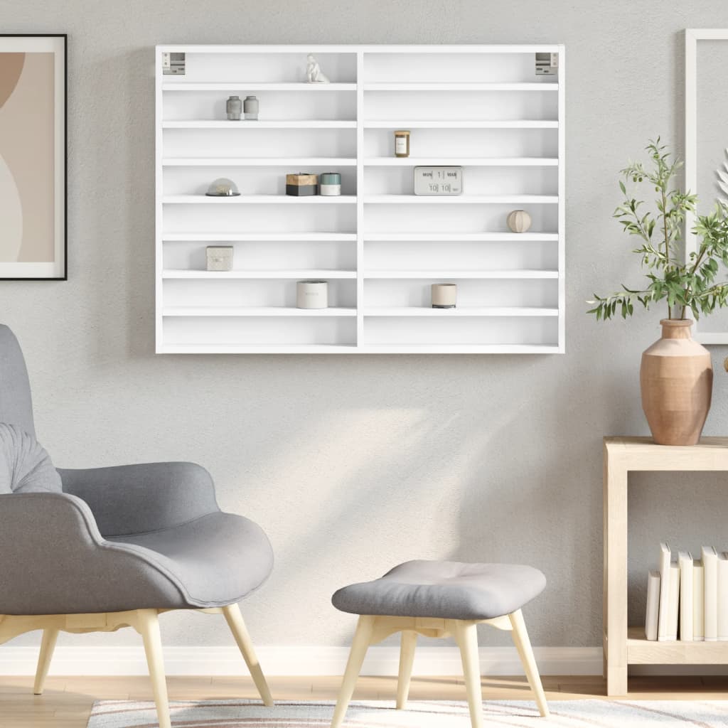vidaXL Dulap cu vitrină, alb, 100x8,5x75 cm, lemn prelucrat