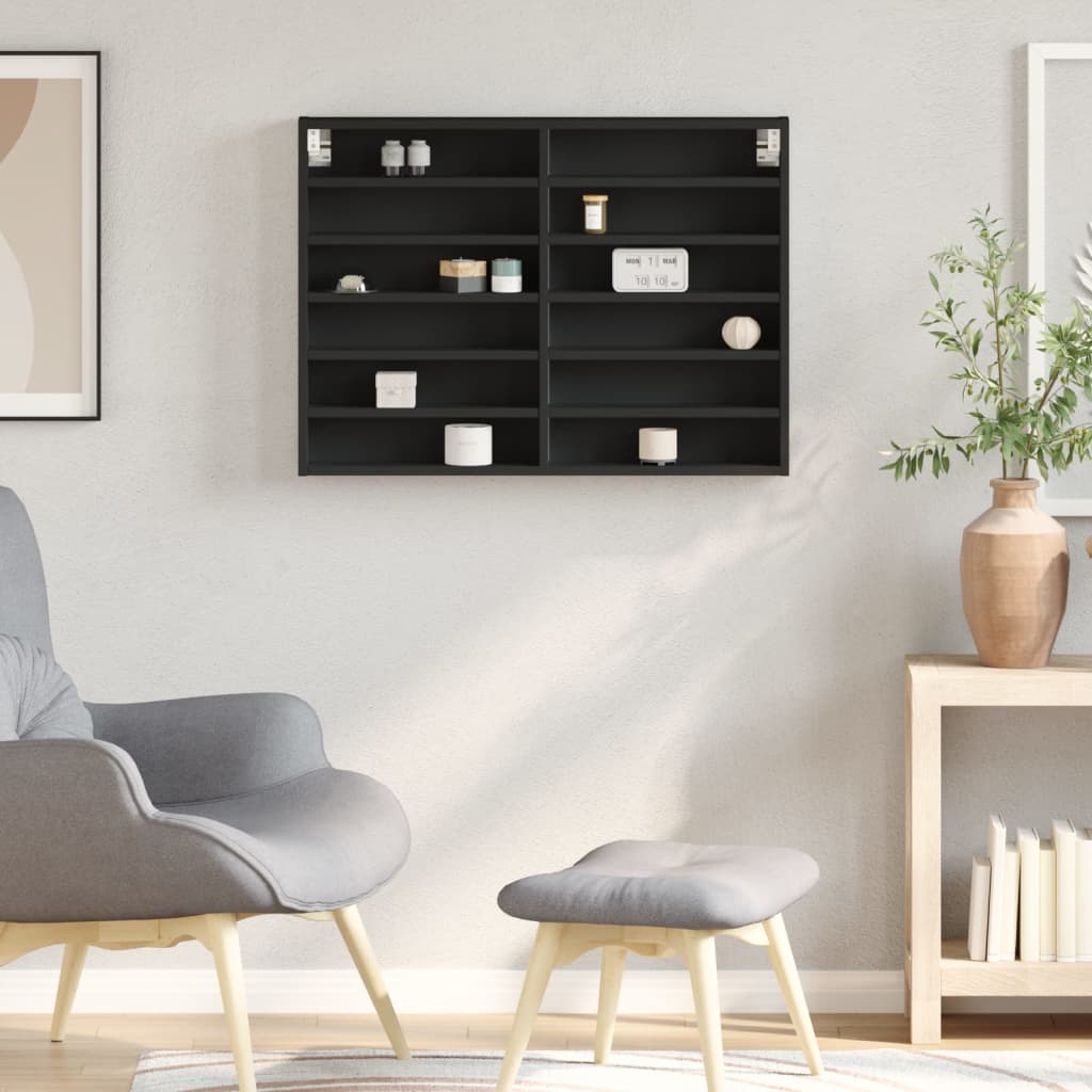 vidaXL Dulap cu vitrină, negru, 80x8,5x58 cm, lemn prelucrat