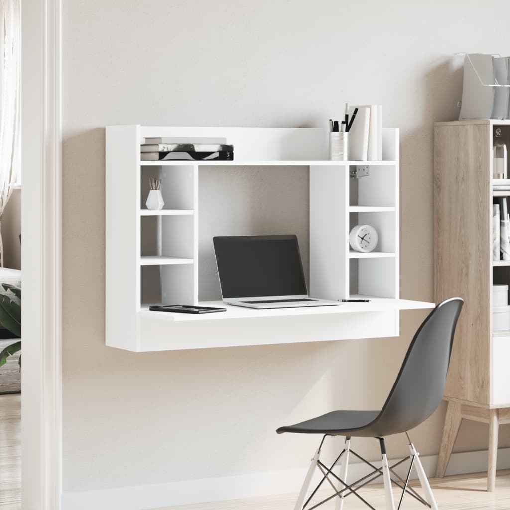 vidaXL Birou montat pe perete, alb, 105x48x75 cm, lemn prelucrat