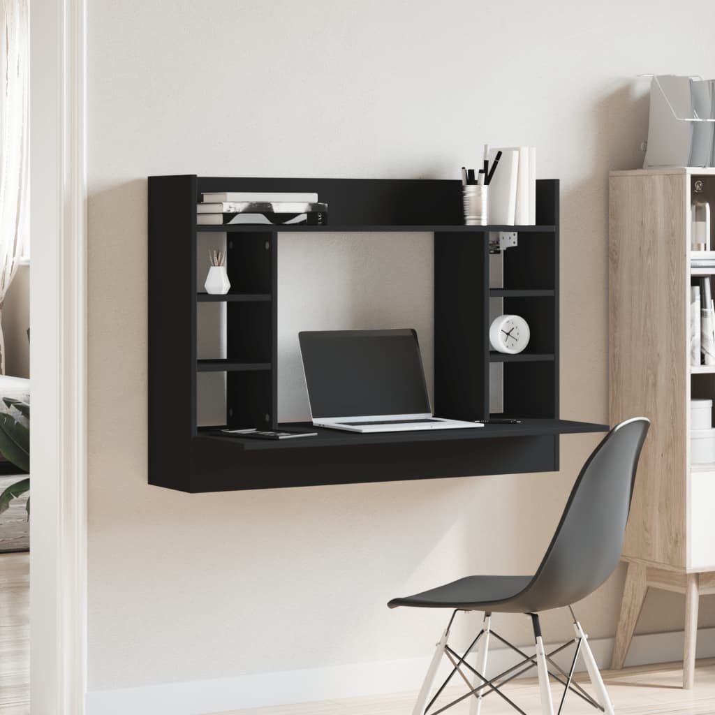 vidaXL Birou montat pe perete, negru, 105x48x75 cm, lemn prelucrat