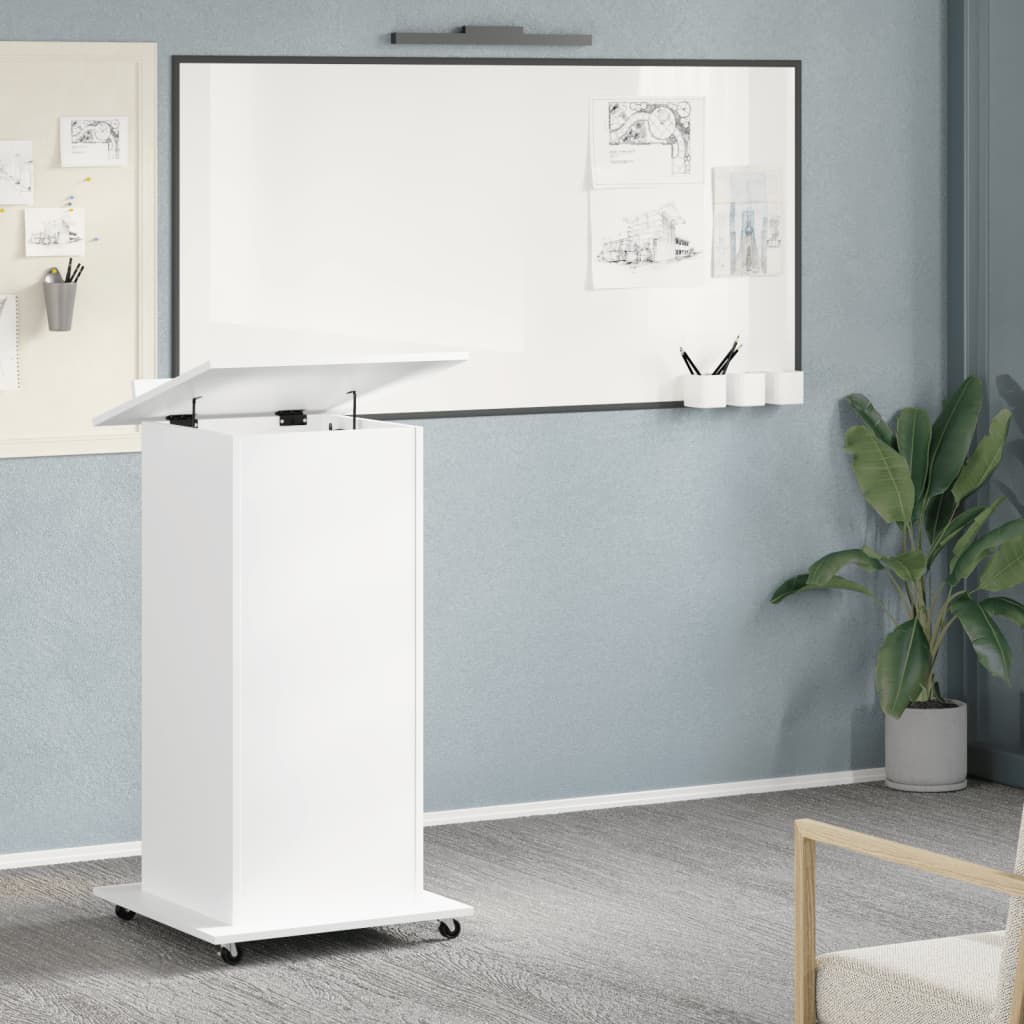 vidaXL Pupitru cu roți și sertar alb 55x55x107 cm lemn prelucrat vidaXL Pupitru cu roți și sertar alb 55x55x107 cm lemn prelucrat