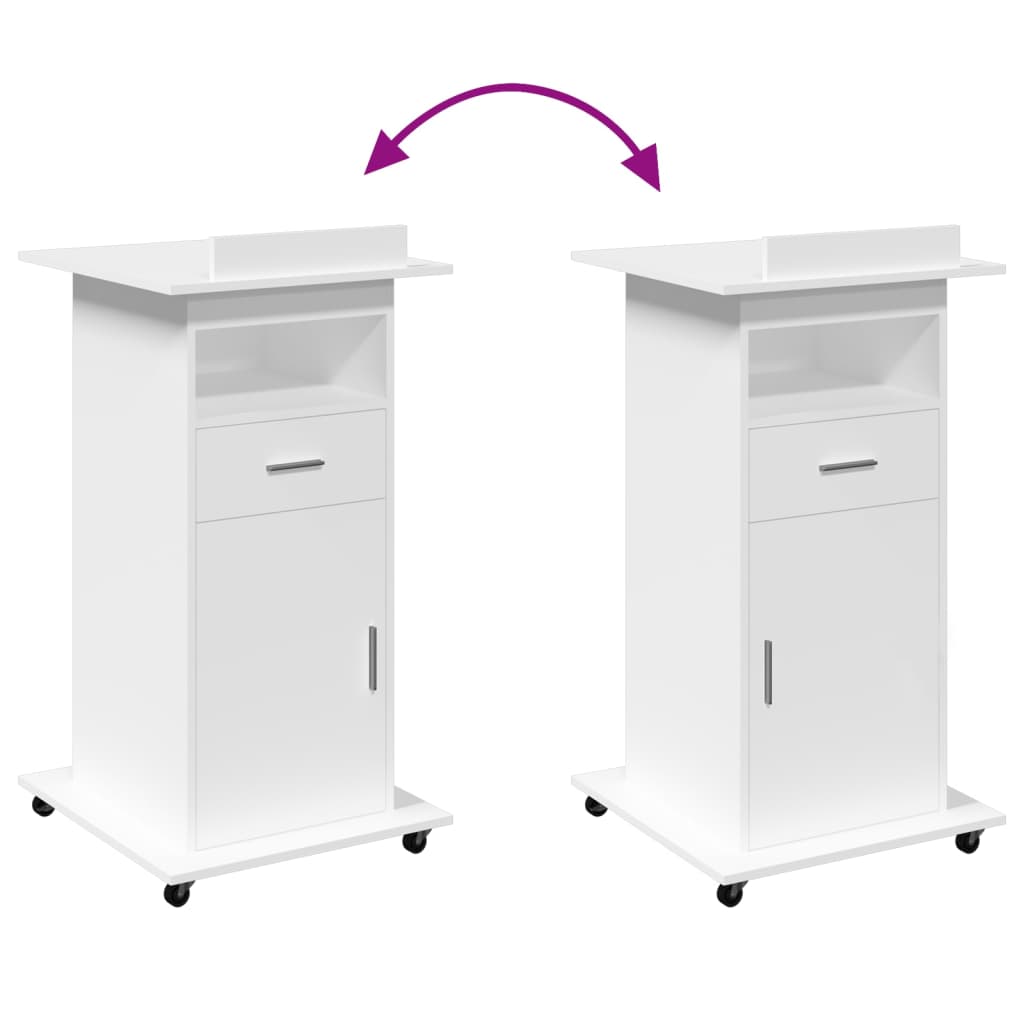vidaXL Pupitru cu roți și sertar alb 55x55x107 cm lemn prelucrat vidaXL Pupitru cu roți și sertar alb 55x55x107 cm lemn prelucrat