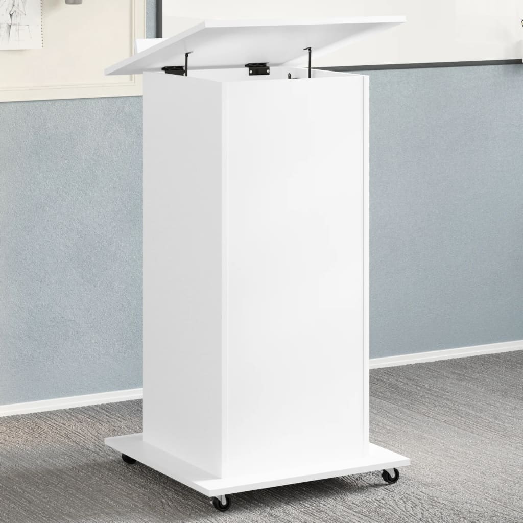 vidaXL Pupitru cu roți și sertar alb 55x55x107 cm lemn prelucrat vidaXL Pupitru cu roți și sertar alb 55x55x107 cm lemn prelucrat