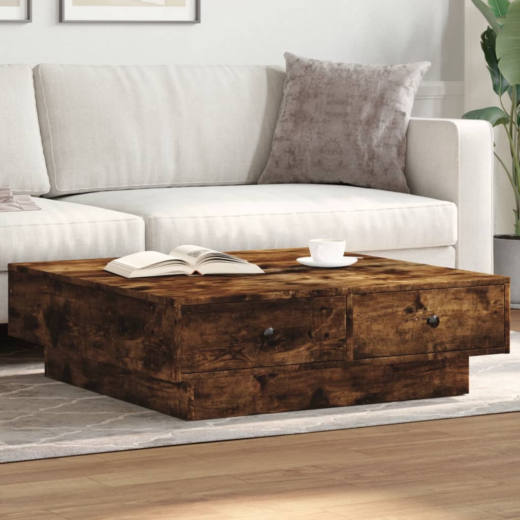 vidaXL Măsuță de cafea, stejar fumuriu, 90x90x28 cm, lemn prelucrat vidaXL Măsuță de cafea, stejar fumuriu, 90x90x28 cm, lemn prelucrat