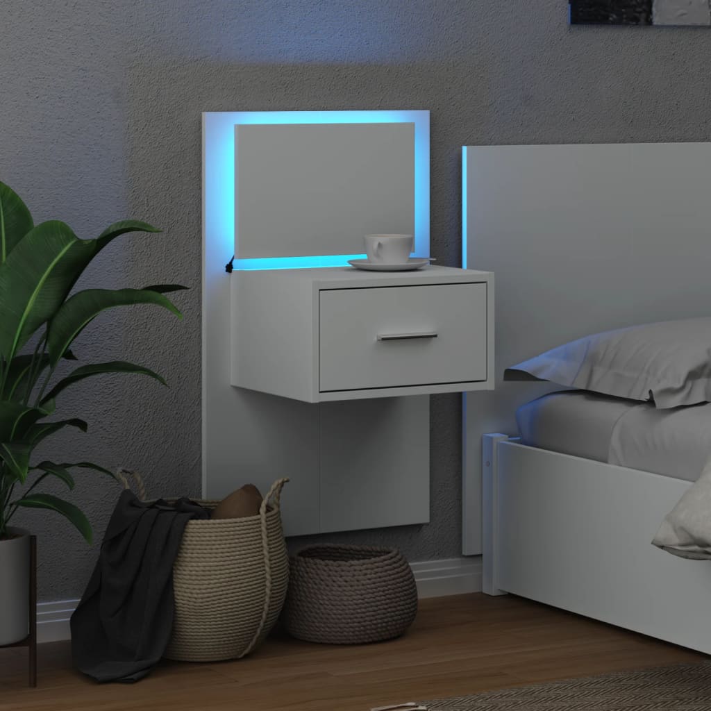 vidaXL Noptieră montată pe perete cu lumini LED, alb