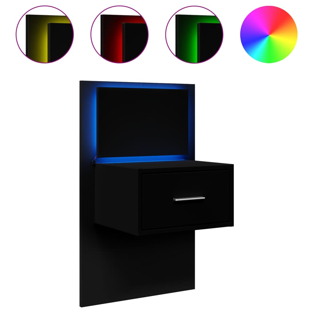 vidaXL Noptieră montată pe perete cu lumini LED, negru