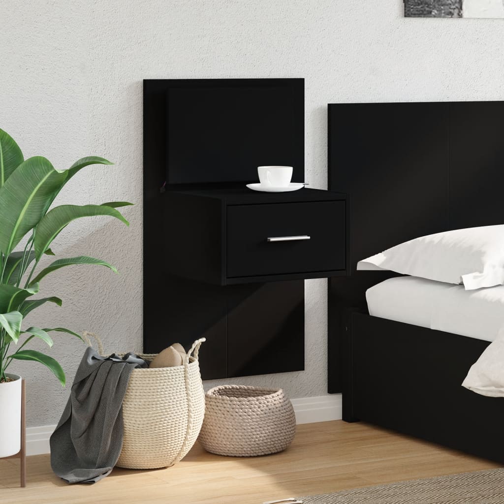 vidaXL Noptieră montată pe perete cu lumini LED, negru