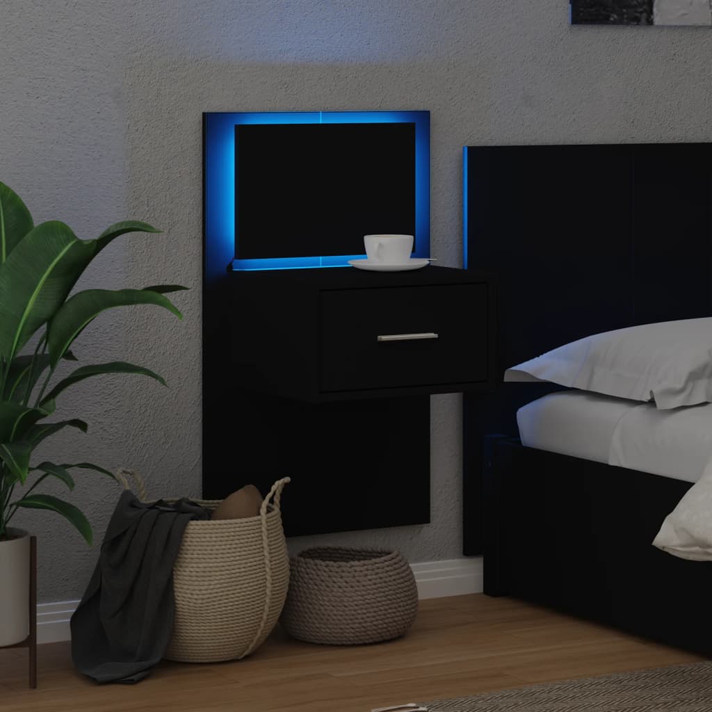 vidaXL Noptieră montată pe perete cu lumini LED, negru