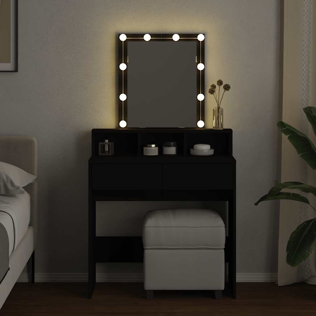 vidaXL Masă de toaletă cu LED, negru, 80x41x144,5 cm vidaXL Masă de toaletă cu LED, negru, 80x41x144,5 cm