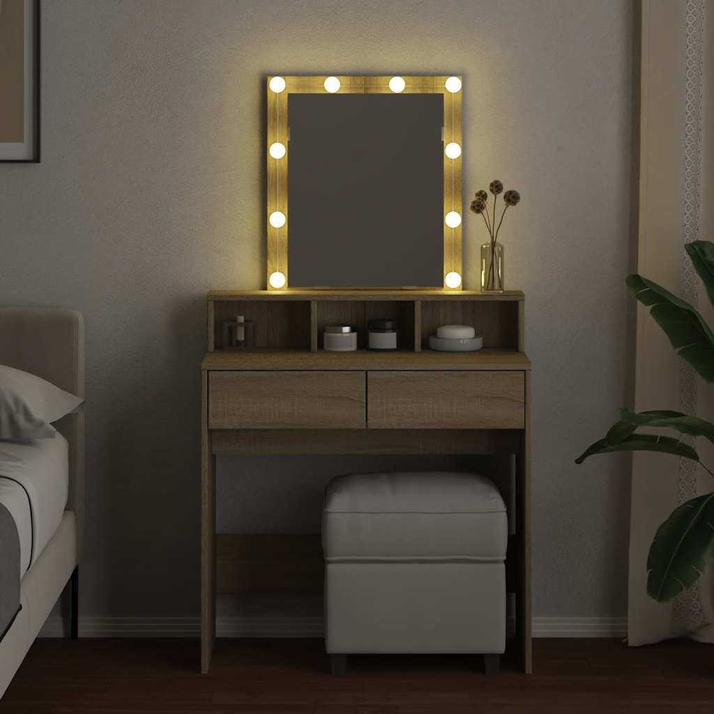 vidaXL Masă de toaletă cu LED, stejar sonoma, 80x41x144,5 cm