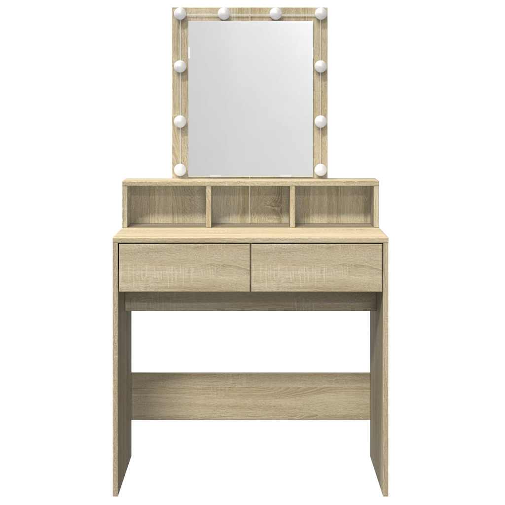 vidaXL Masă de toaletă cu LED, stejar sonoma, 80x41x144,5 cm