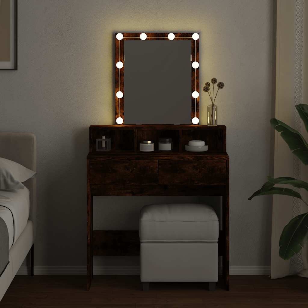 vidaXL Masă de toaletă cu LED, stejar afumat, 80x41x144,5 cm vidaXL Masă de toaletă cu LED, stejar afumat, 80x41x144,5 cm