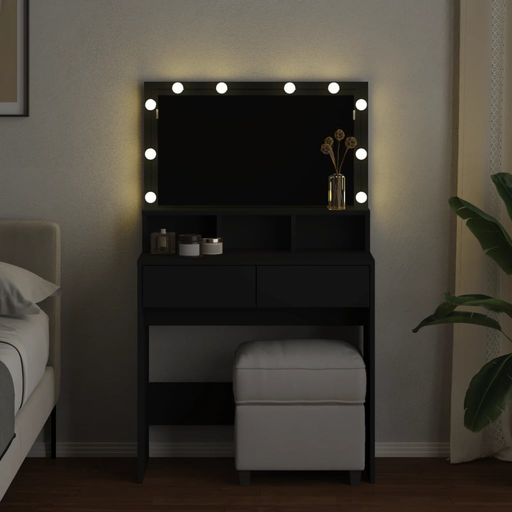 vidaXL Masă de toaletă cu LED, negru, 80x41x134,5 cm vidaXL Masă de toaletă cu LED, negru, 80x41x134,5 cm