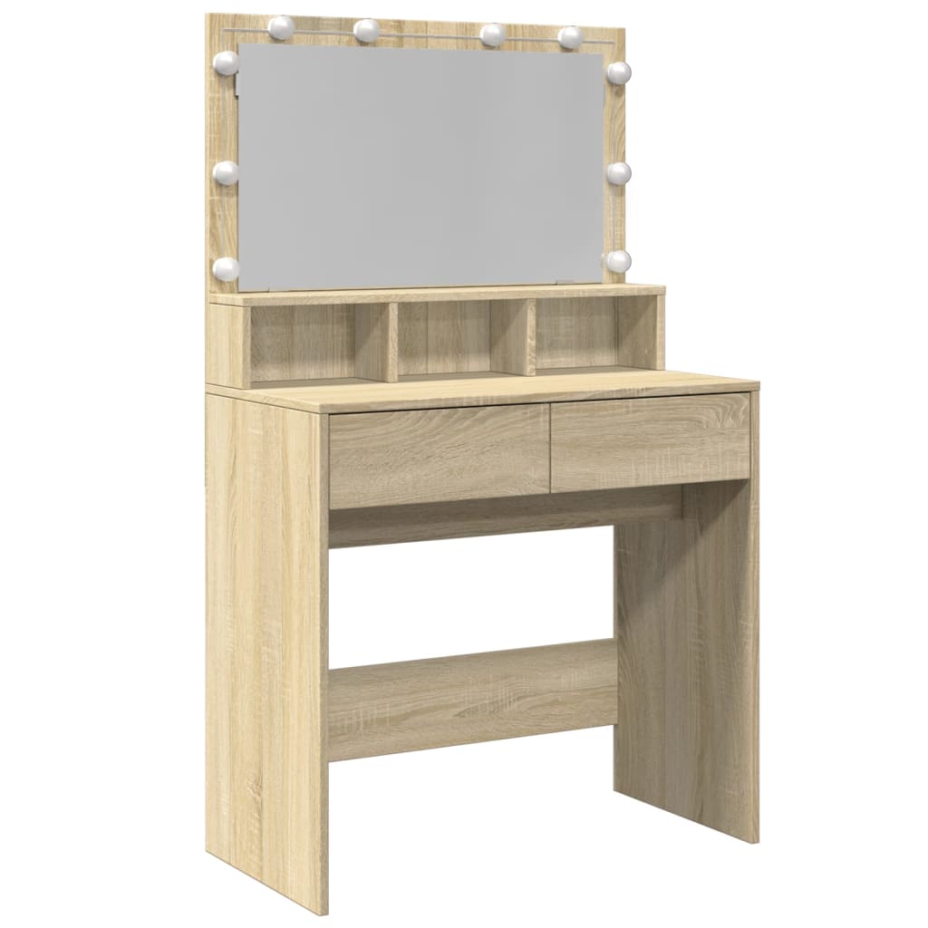 vidaXL Masă de toaletă cu LED, stejar sonoma, 80x41x134,5 cm vidaXL Masă de toaletă cu LED, stejar sonoma, 80x41x134,5 cm