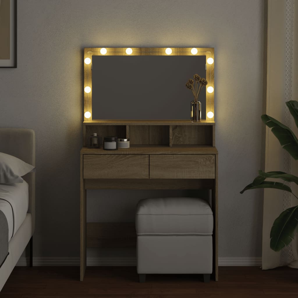 vidaXL Masă de toaletă cu LED, stejar sonoma, 80x41x134,5 cm vidaXL Masă de toaletă cu LED, stejar sonoma, 80x41x134,5 cm