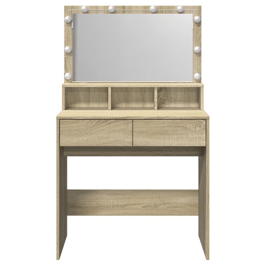 vidaXL Masă de toaletă cu LED, stejar sonoma, 80x41x134,5 cm vidaXL Masă de toaletă cu LED, stejar sonoma, 80x41x134,5 cm